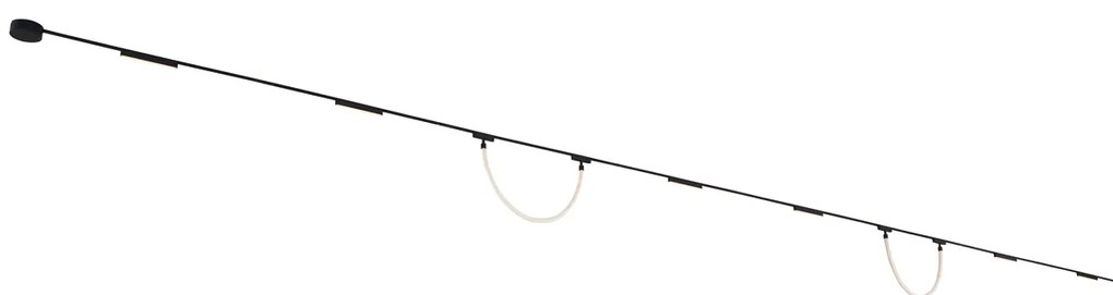 Sistema di illuminazione su binario con 6 faretti da soffitto e 2 lampade a sospensione nere monofase - Magnetic Marra Tautau