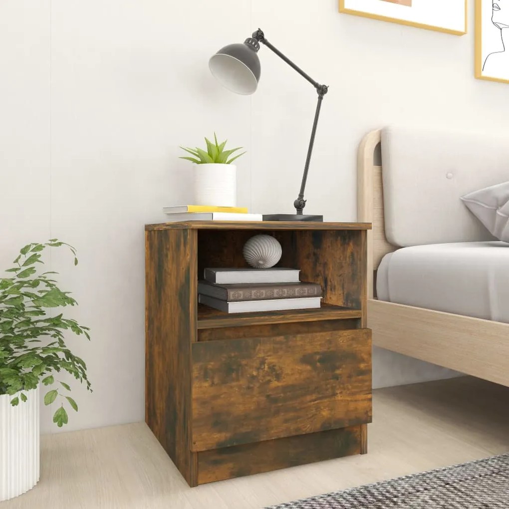 Comodino Rovere Fumo 40x40x50 Cm İn Legno Multistrato /