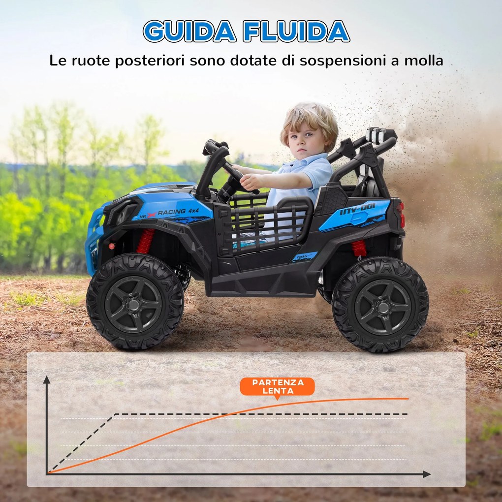 Macchina Elettrica per Bambini a 2 Posti Doppio Motore 24V 3 Velocità Blu...