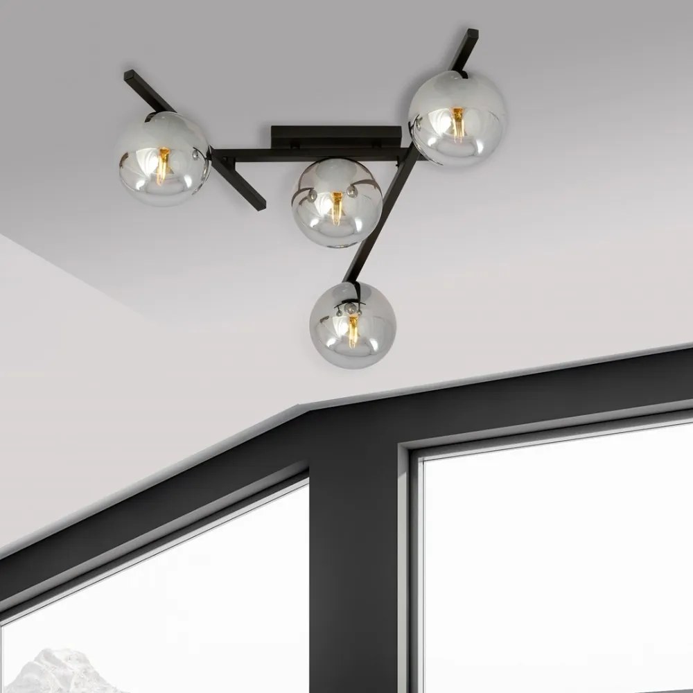Lampadario da Soffitto in Acciaio e Vetro SMART 4 Nero 4xE14 Colore delle Sfere Grafite