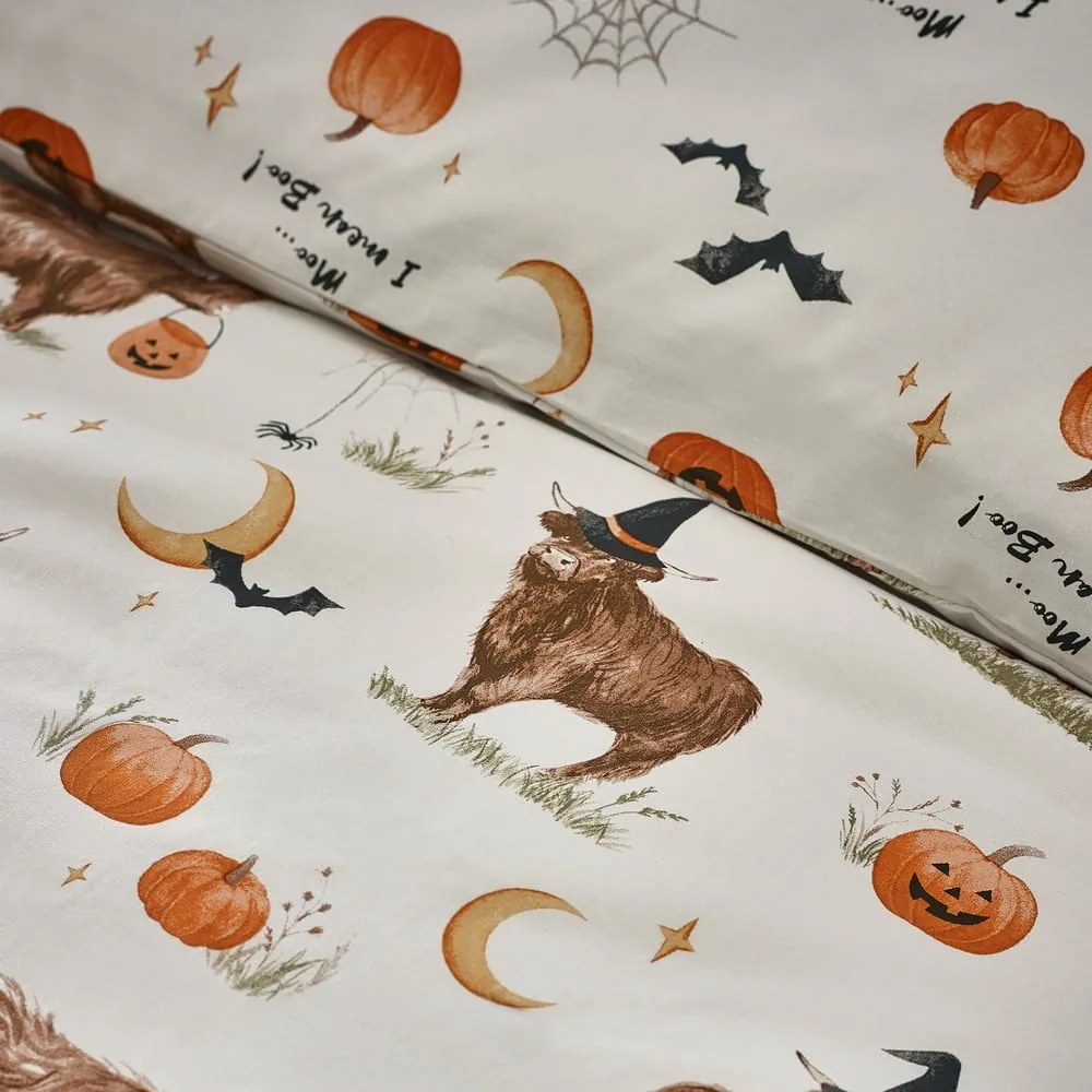 Set copripiumino e federa greige per letto matrimoniale e per letto esteso 230x220 cm Halloween Highland Cow – Catherine Lansfield