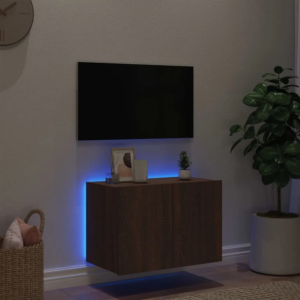 Mobile tv a parete con luci led rovere marrone 60x35x41 cm