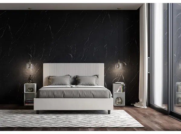 Letto matrimoniale contenitore imbottito 160x190 similpelle bianco Goya