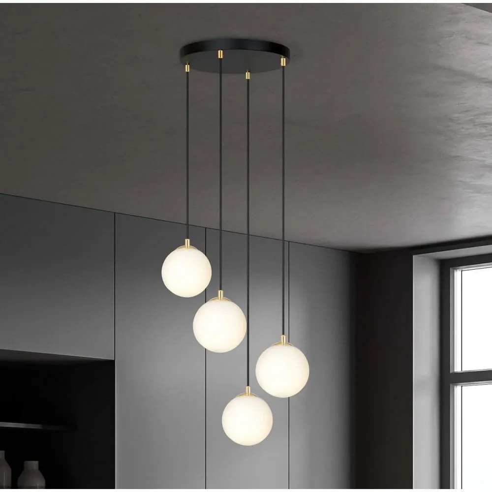Lampadario a Sospensione in Acciaio e Vetro ROYAL 4 Bianco o Nero 4xE14 Colore del corpo Nero