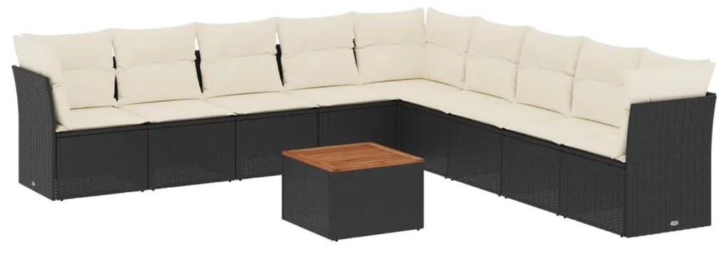 Set Divani da Giardino 10pz con Cuscini in Polyrattan Nero