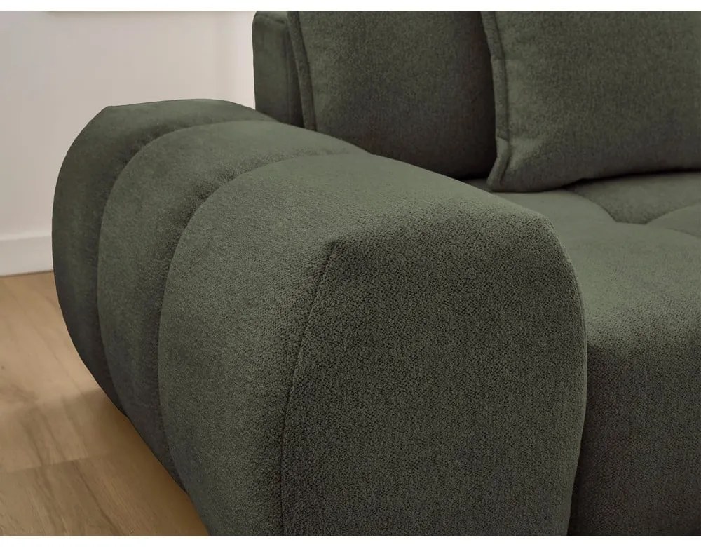 Divano angolare verde allungabile e con contenitore (penisola a destra/chaise lounge) con rivestimento in ciniglia Everest – Bobochic Paris