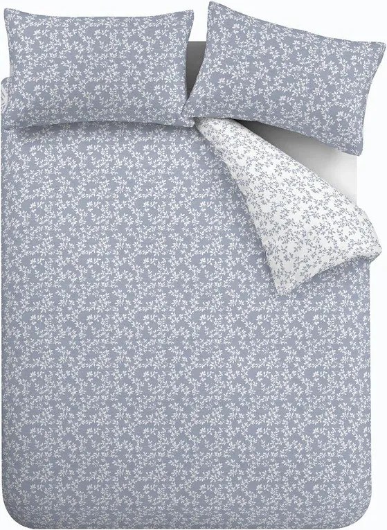 Set copripiumino e federa blu in percalle di cotone per letto matrimoniale/per letto esteso 3 pezzi 230x220 cm Shadow Leaves – Bianca