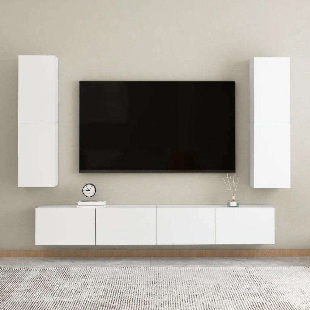 Mobili Porta TV 2pz Bianchi 30,5x30x110 cm in Legno Multistrato