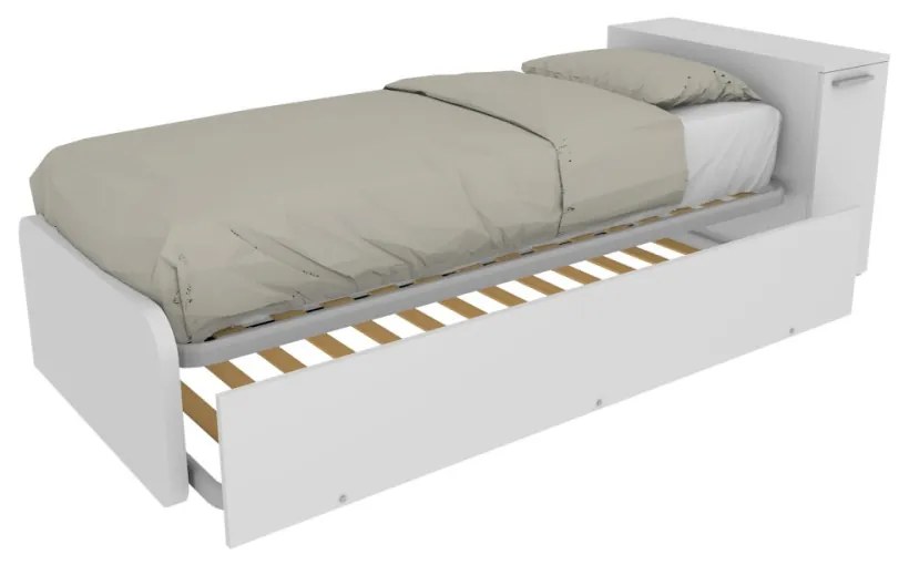 964RK - Letto cameretta 80x190 singolo con elemento contenitore in testata e secondo letto estraibile