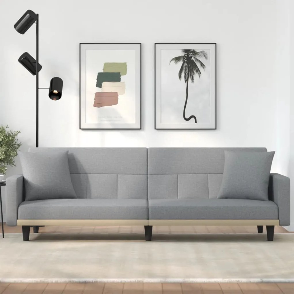 Divano Letto Con Cuscini Grigio Chiaro İn Tessuto /