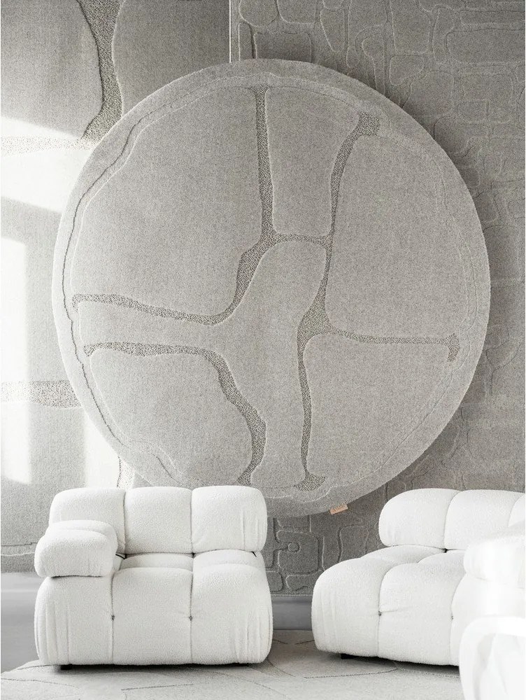 Tappeto rotondo in lana grigio chiaro ø 160 cm Morphic Organica - Agnella