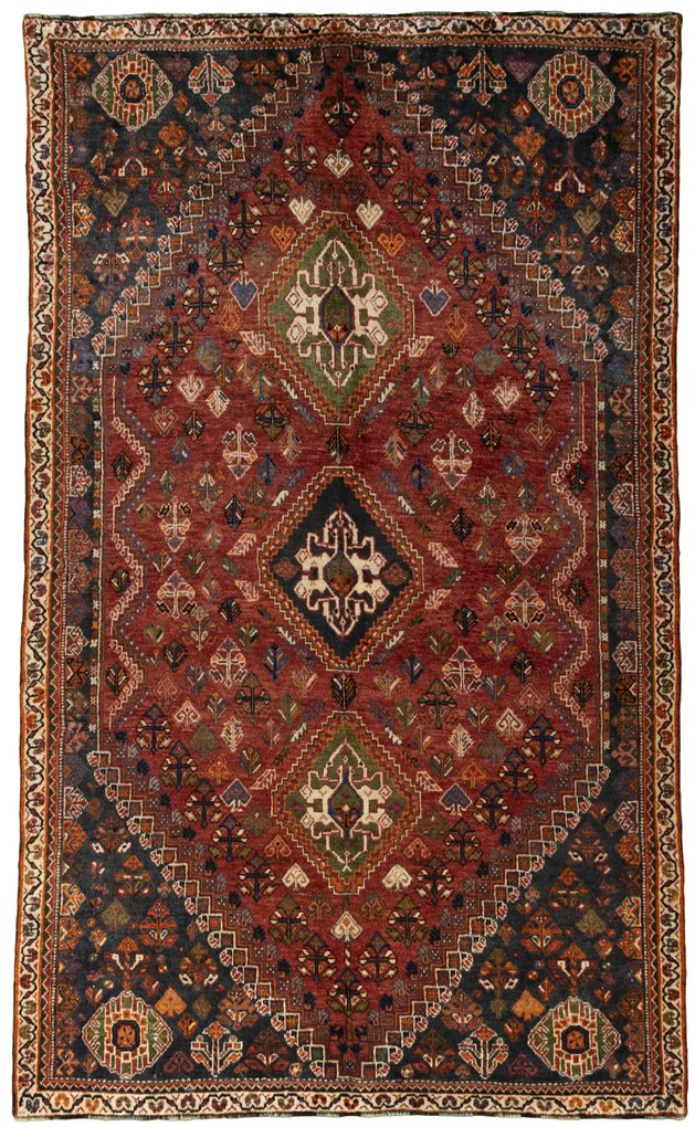 Shiraz Tappeto 150 x 260 Rosso (Iran) Annodato A Mano