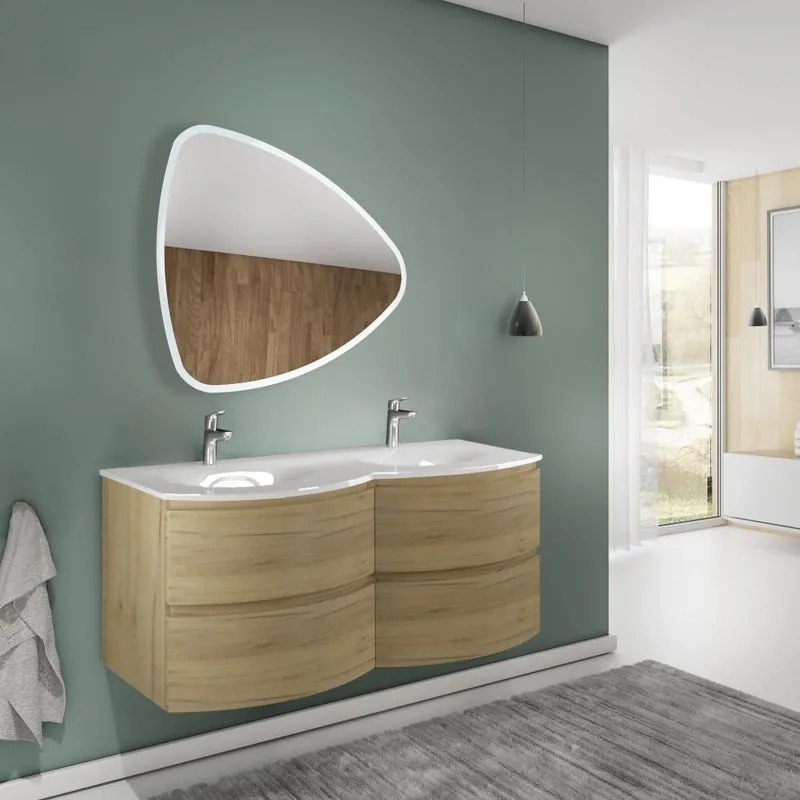 Mobile sottolavabo e lavabo Armonia rovere oro in mdf L 140 x H 56 x P 49 cm 4 cassetti