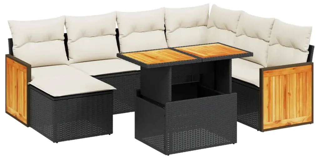 Set divani da giardino con cuscini 8 pz nero in polyrattan