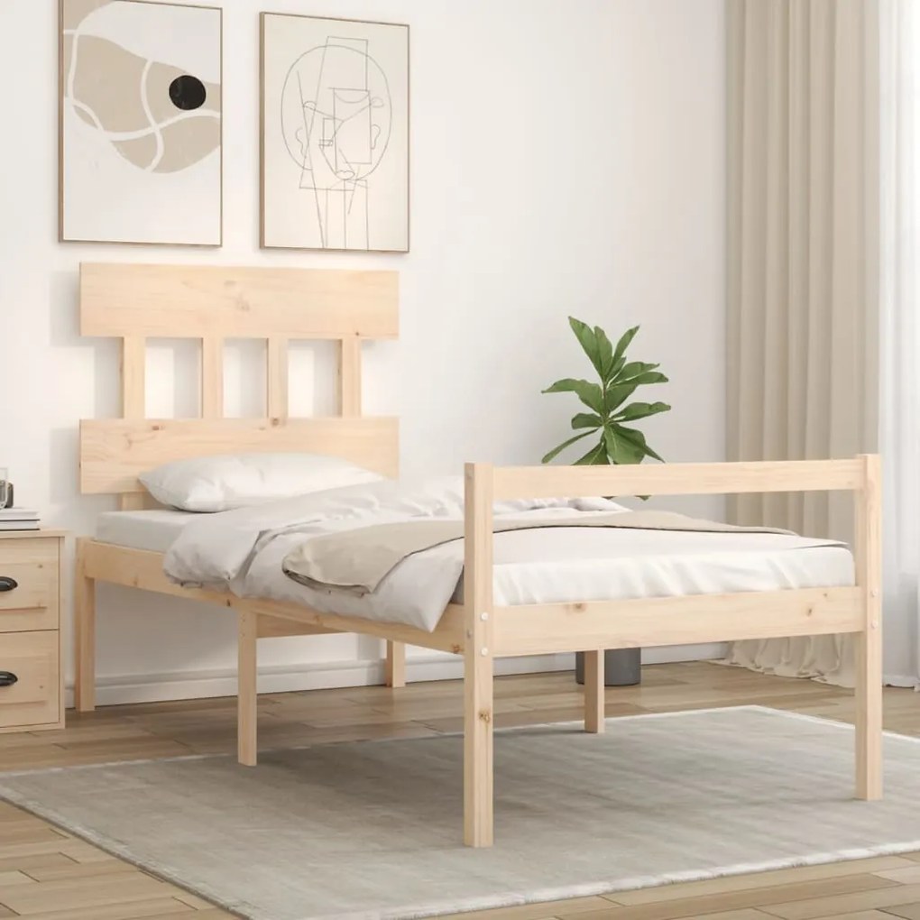 Letto per anziani con testiera 90x200 cm in legno massello