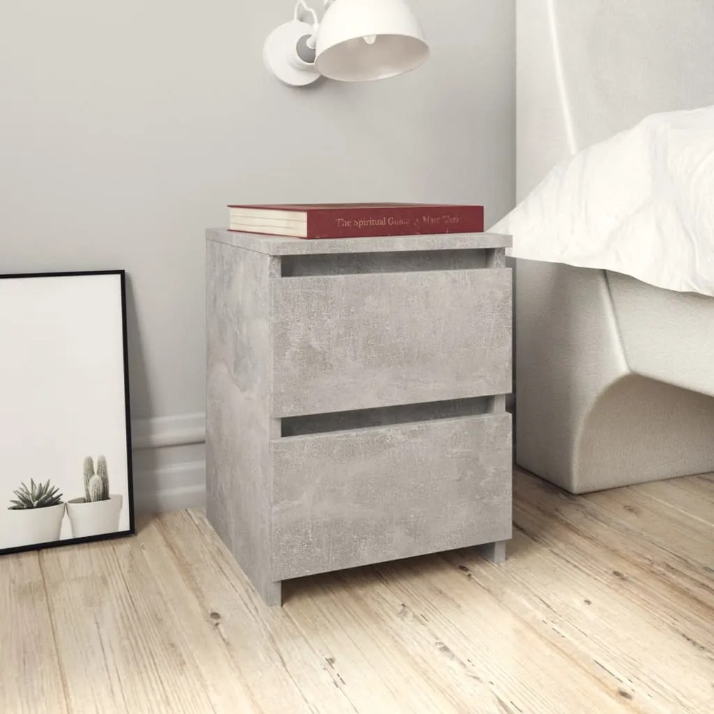 Comodini 2pz Grigio Cemento 30x30x40 Cm İn Legno Multistrato /