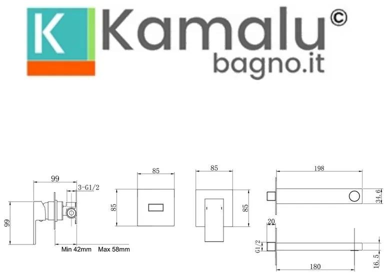 Kamalu - miscelatore lavabo da incasso linea squadrata in ottone| kam-diana