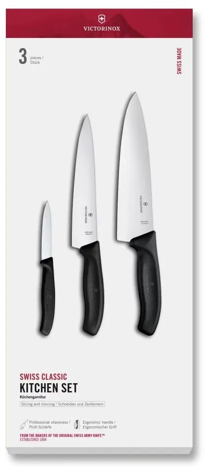 Victorinox - Set di coltelli da cucina SWISS CLASSIC, 3 pezzi, nero