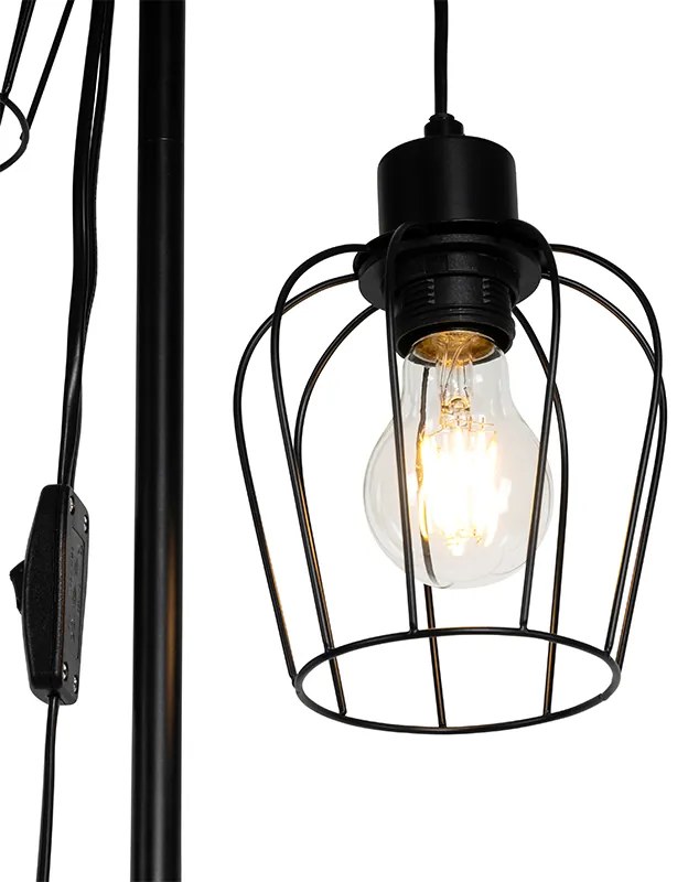 Lampada da terra rustica nera con legno 2 luci - Stronk