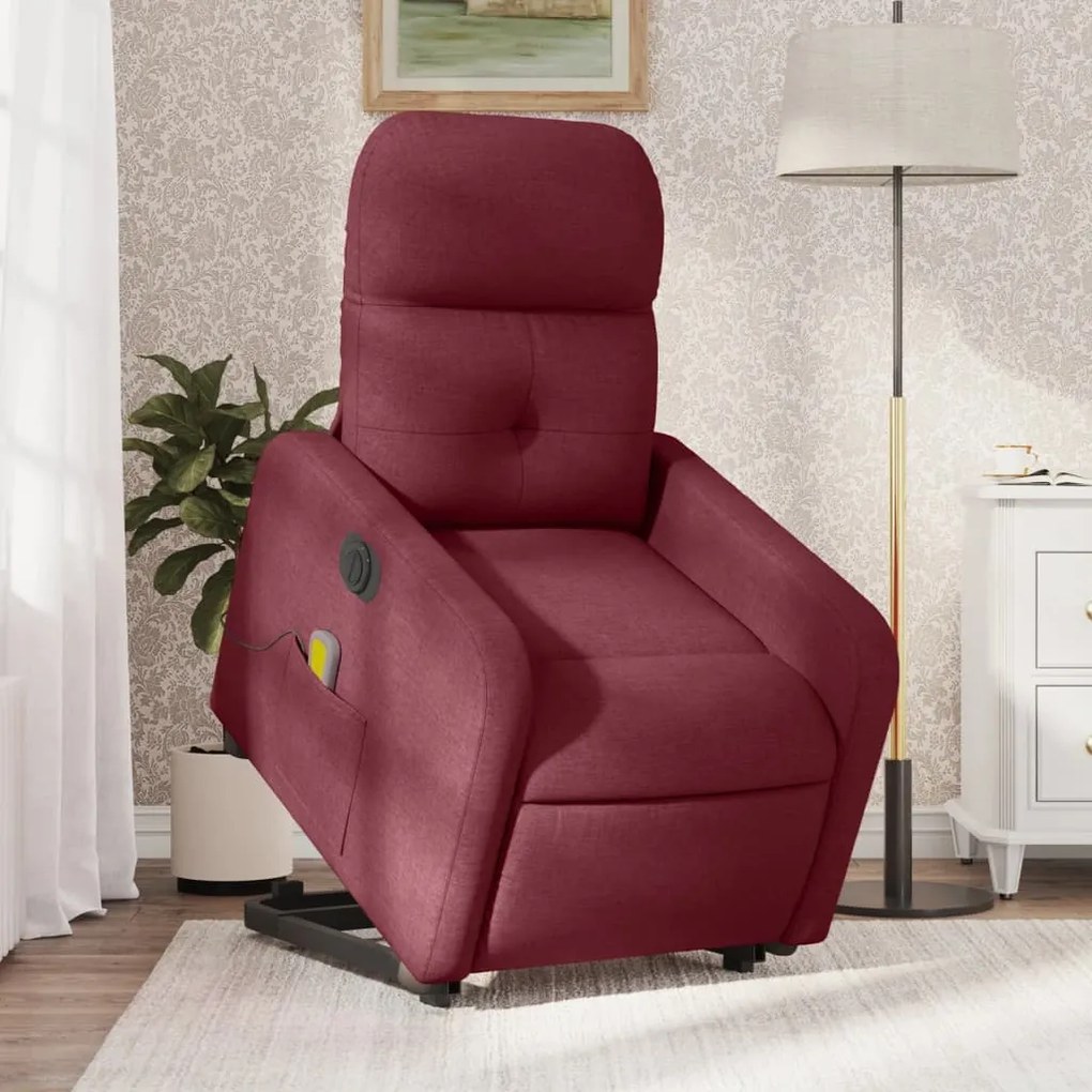 Poltrona Alzapersona Massaggiante Elettrica Rosso Vino Tessuto /
