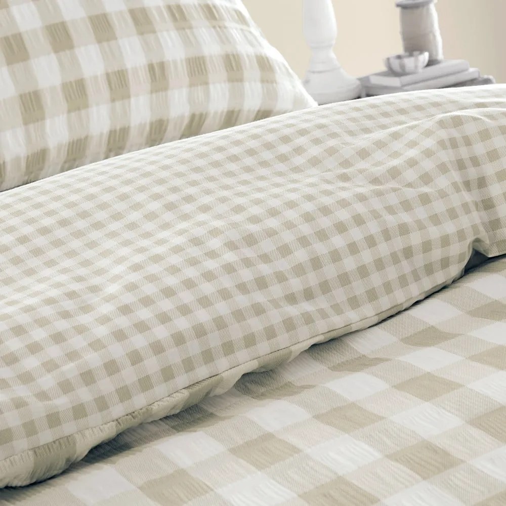 Biancheria da letto in crêpe bianca e beige per letto singolo 135x200 cm Gingham Check - Catherine Lansfield