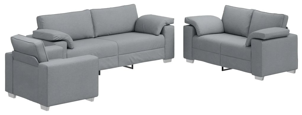 Set divano 3 pezzi con cuscini grigi chiari