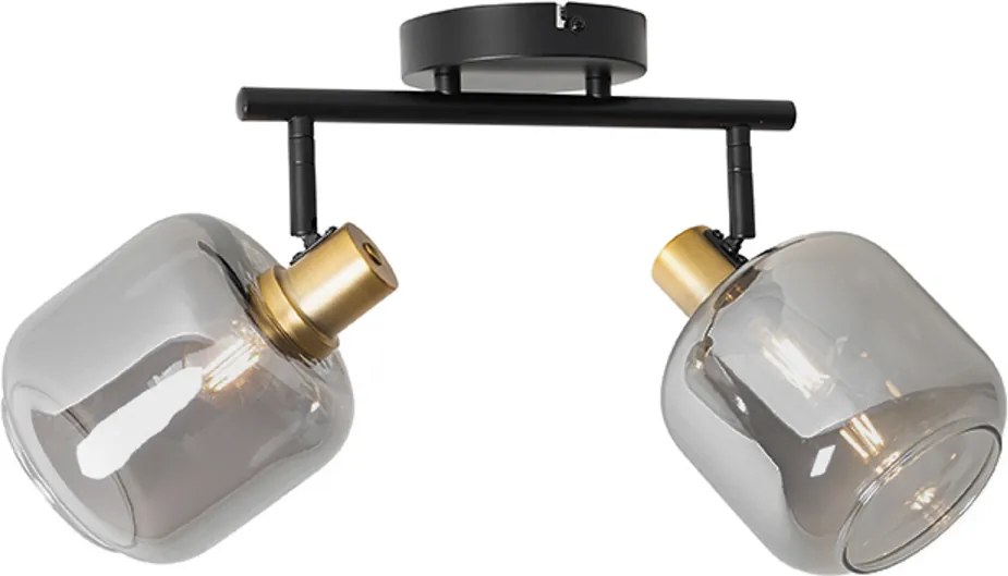 Faretto da soffitto nero con oro e vetro fumé 2 luci - Zuzanna
