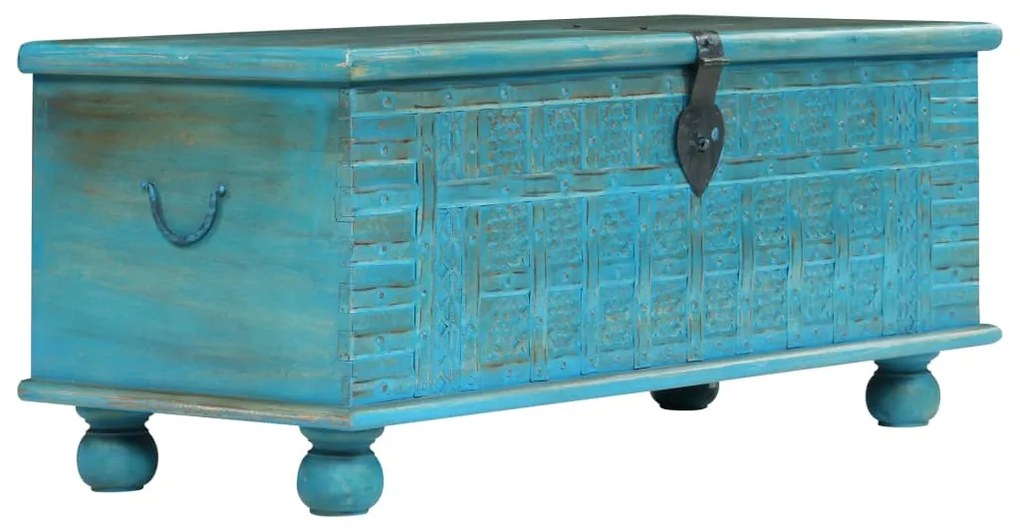 Cassapanca in legno massello di mango blu 100x40x41 cm