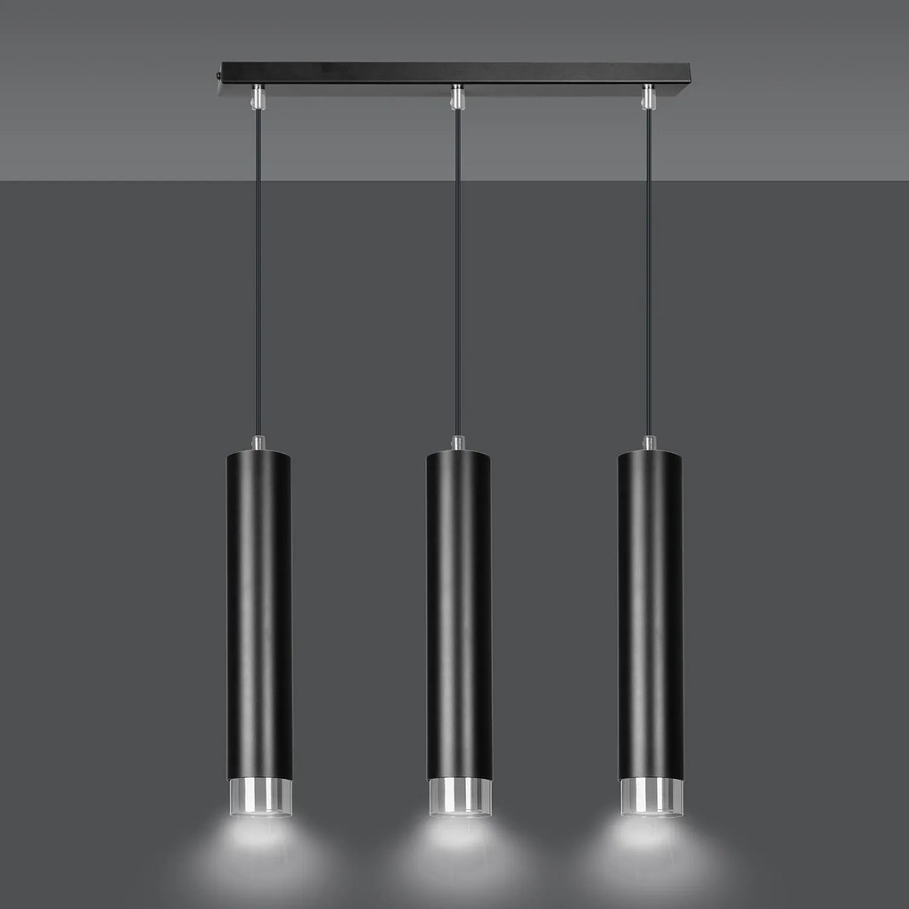 Lampadario 3 Luci Brunilde In Acciaio Nero E Tubolari In Nero E Cromo