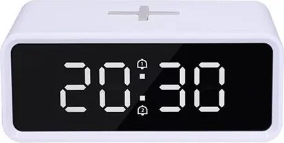 Solight CA07W - Orologio digitale con caricatore wireless Qi 230V/CR2032 bianco