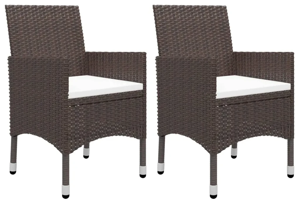 Set da pranzo da giardino 3 pz marrone in polyrattan e vetro