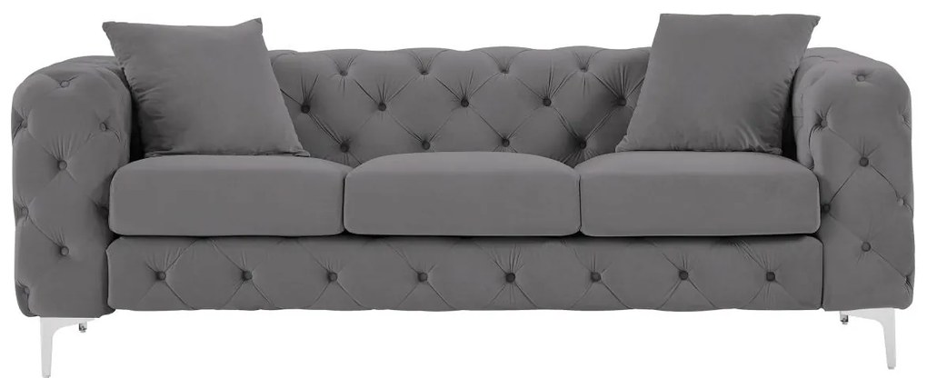 Divano Chesterfield a 3 posti in Velluto Antracite - EDWINA