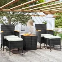 Set Bistrot per Giardino 5 pz Polyrattan e Massello Acacia Nero 3058376