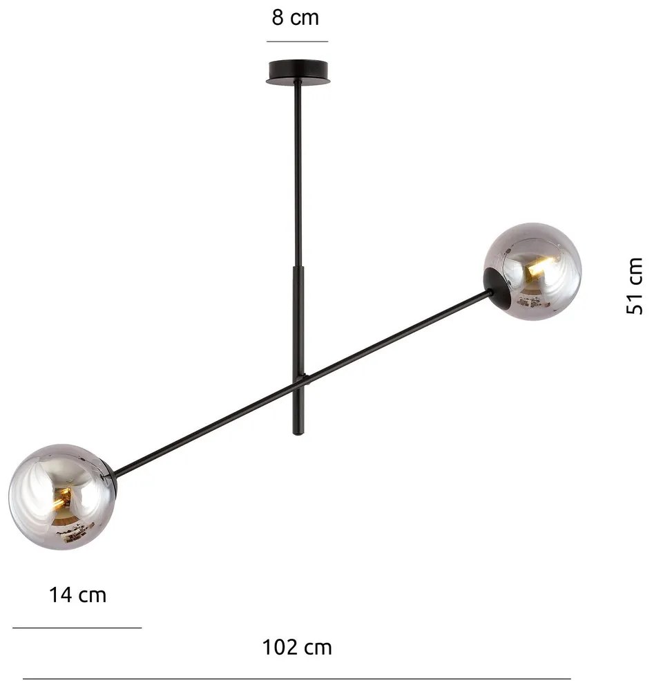 Lampadario da Soffitto in Acciaio e Vetro LINEAR 2 Nero 2xE14