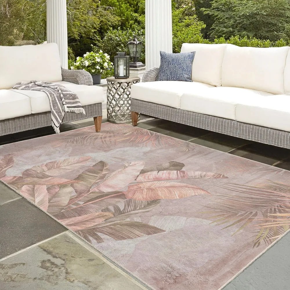 Passatoia beige lavabile 80x200 cm Dusty Leaves – Mila Home