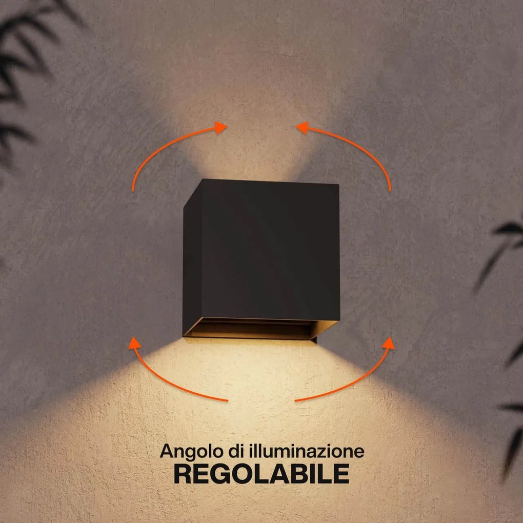Applique LED Cubo 10W IP65 Nero - 2CCT Colore Bianco Variabile CCT