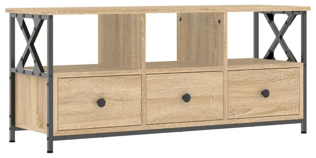 Mobile tv rovere sonoma 102x33x45 cm legno multistrato e ferro