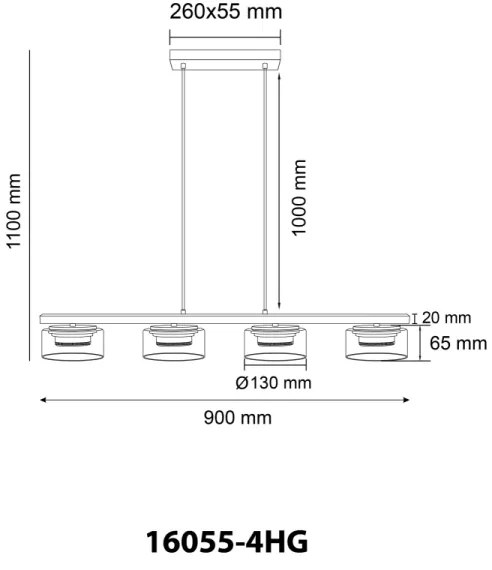 Globo 16055-4HG - Lampadario LED a sospensione con filo HIGGINS 4xGX53/6W/230V fumé/marrone