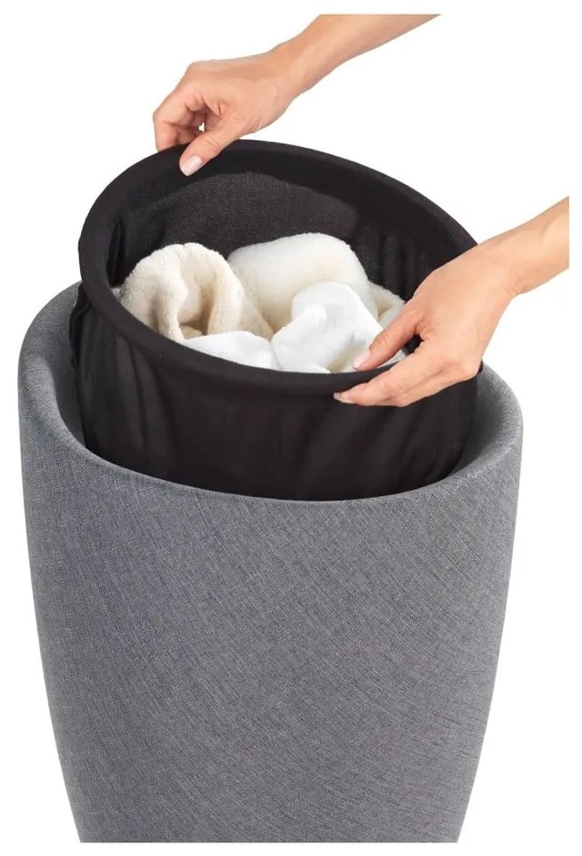 Cesto portabiancheria e sgabello grigi in un unico pezzo, look lino, 20 l Candy - Wenko