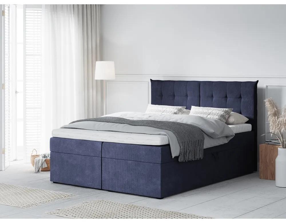 Letto boxspring blu scuro con contenitore 160x200 cm Echaveria - Mazzini Beds