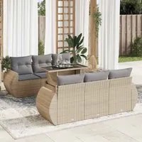 Set Divani da Giardino 7 pz con Cuscini Beige in Polyrattan 3326580