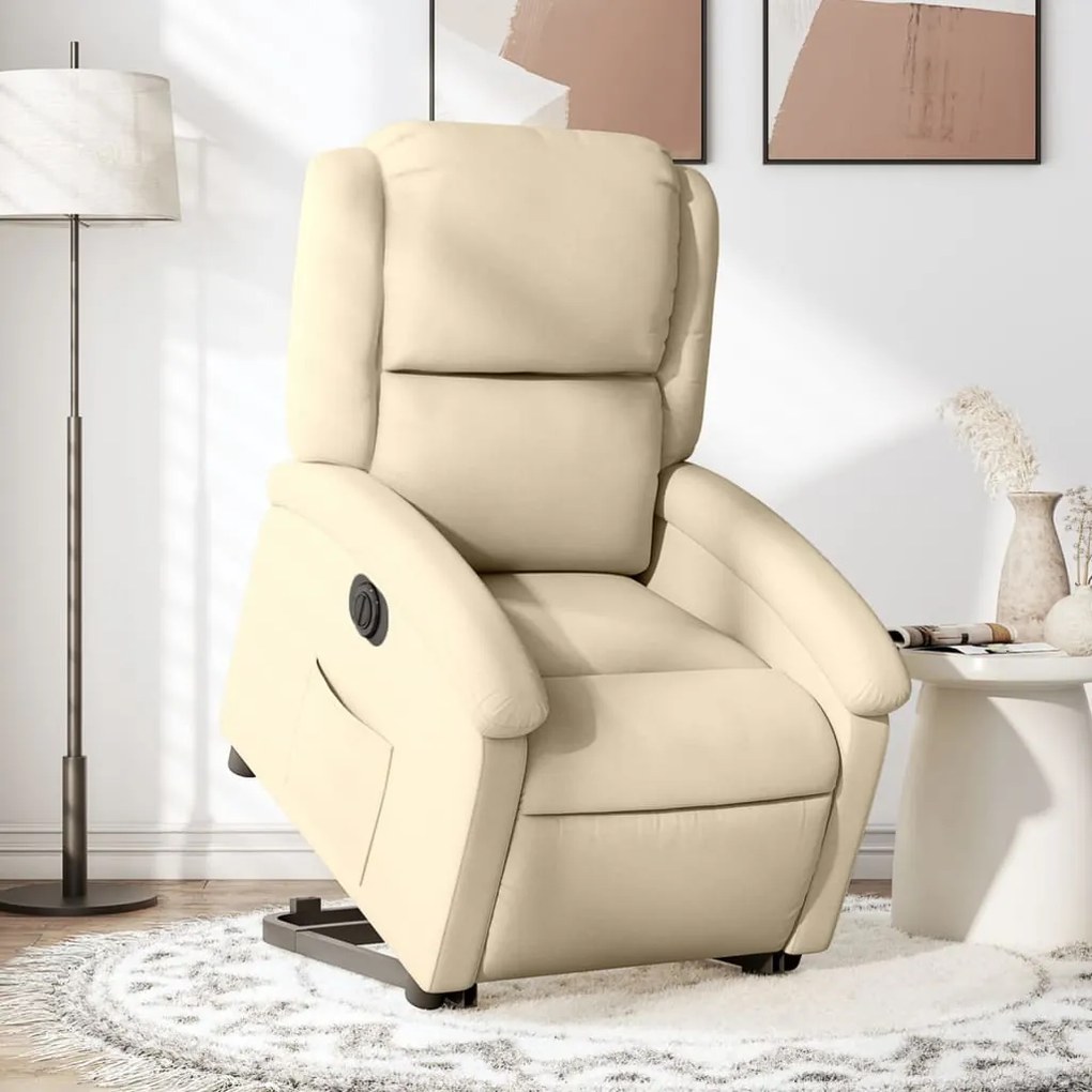 Poltrona Alzapersona Reclinabile Elettrica Crema İn Tessuto /
