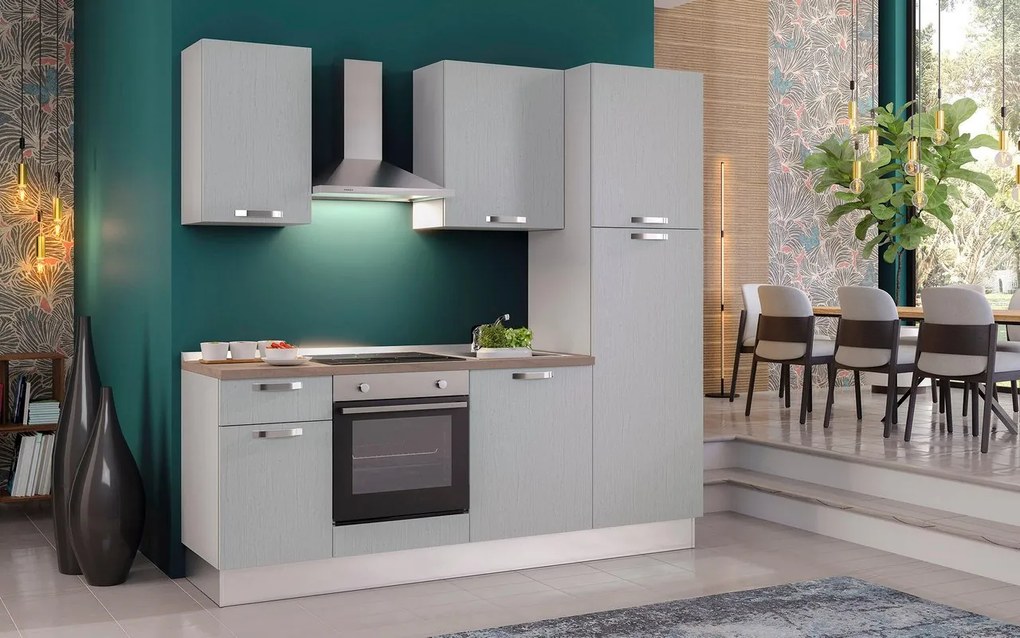 Cucina montata Dora DX L.225cm piano INDUZIONE +FRIGO bianco L 225 cm