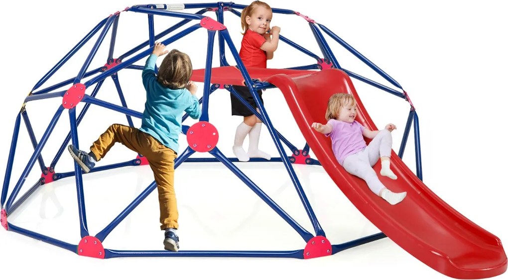 Costway Cupola di arrampicata e set da gioco con scivolo capacità di carico di 180KG, Parco giochi per bambini 5 Colori