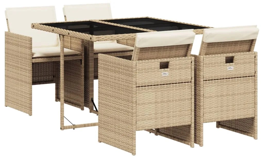 Set da pranzo da giardino 5 pz con cuscini beige in polyrattan