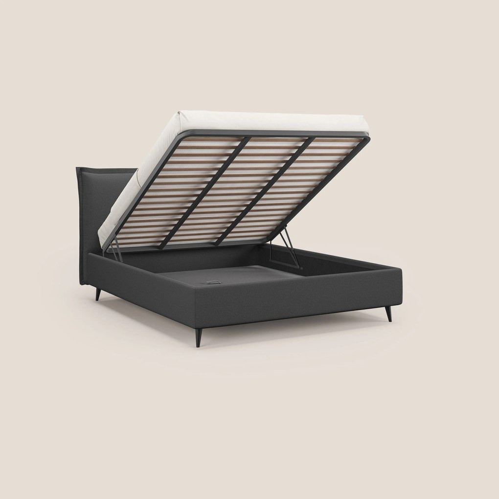 Hans letto contenitore imbottito minimal in tessuto simil cotone impermeabile T19 antracite