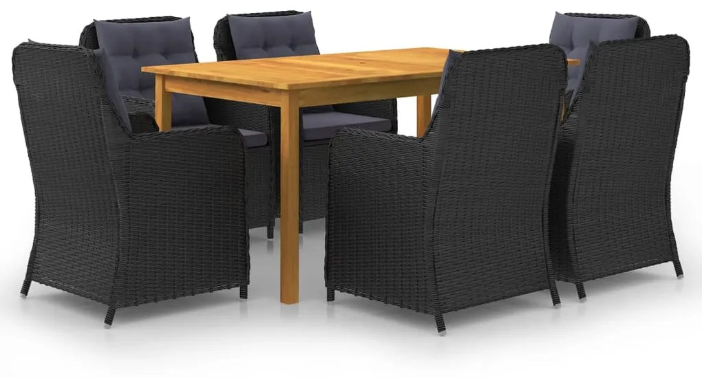 Set mobili da pranzo per giardino 7 pz nero