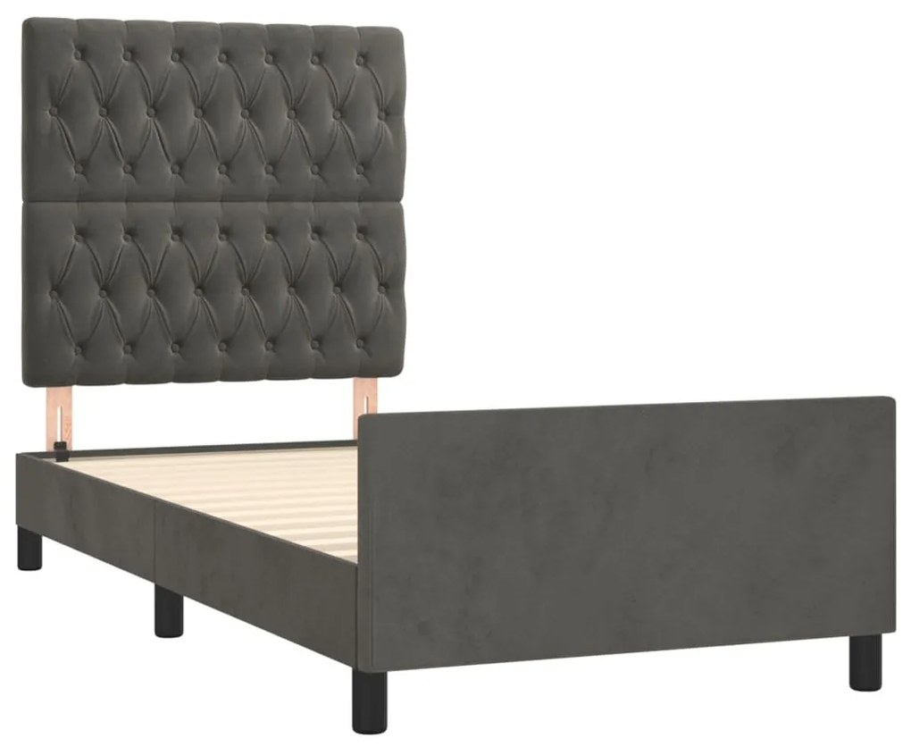 Giroletto con testiera grigio scuro 90x190 cm in velluto
