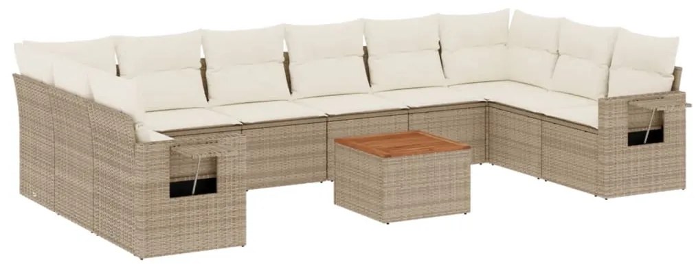 Set divani da giardino 11 pz con cuscini beige in polyrattan