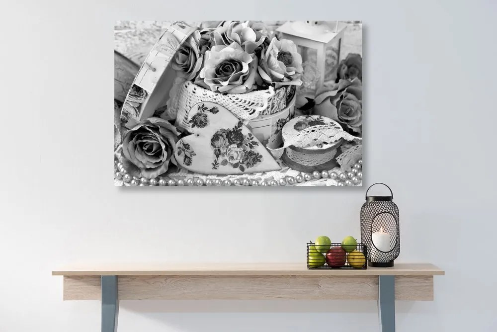 Quadro su tela – Stile romantico vintage in bianco e nero